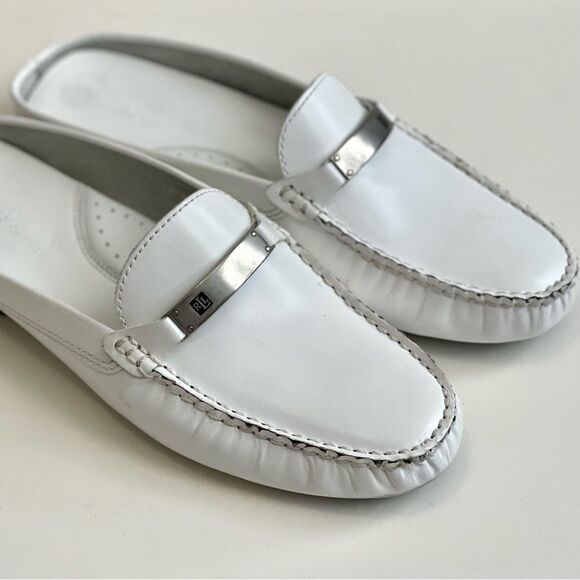 Ralph Lauren White Box Calf Leather Mindy Mule/Slide Size 7 1/2 B - Picture 1 of 13
